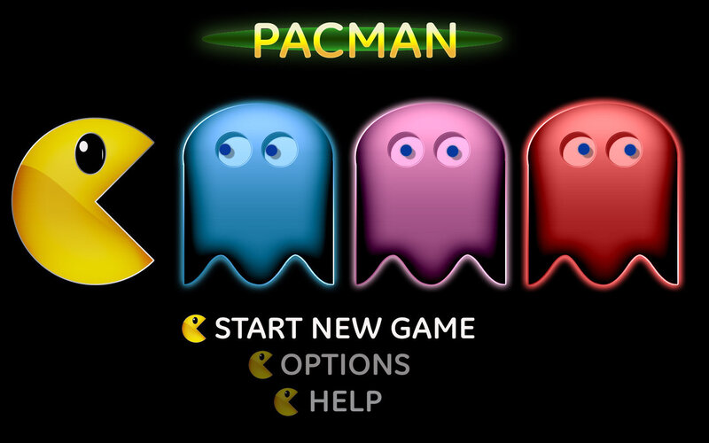 Pac-Man and Ghosts — Black, Playful