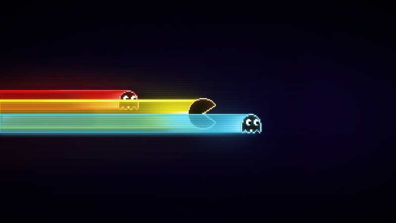 Pac-Man and Ghosts — Black, Retro, Pixel Art