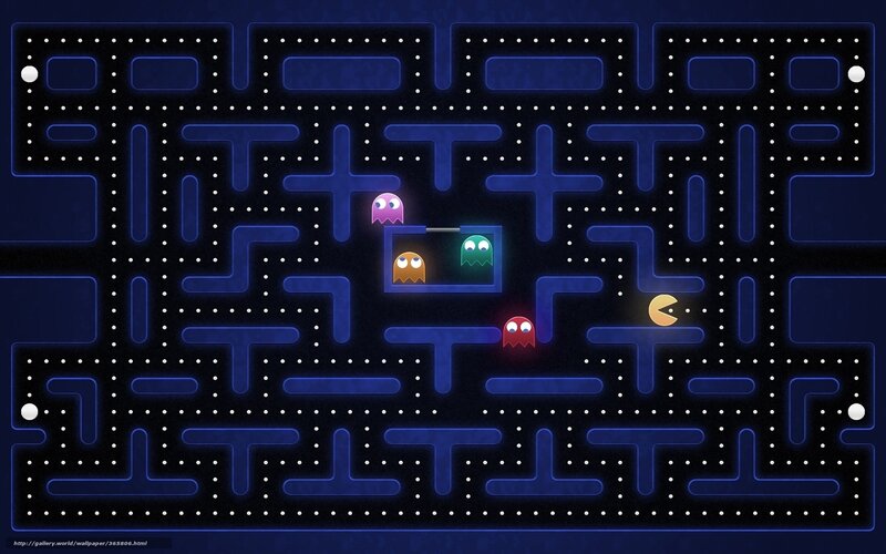 Pac-Man and Ghosts — Blue, Playful, Night, Digital Art