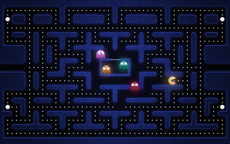 Pac-Man and Ghosts — Blue, Playful, Night
