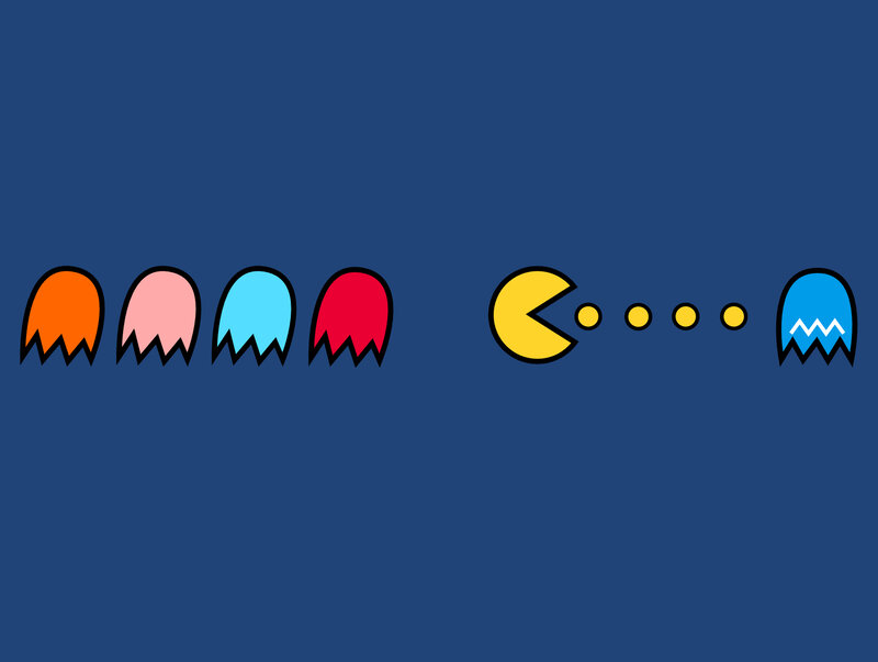 Pac-Man and Ghosts — Blue, Playful, Vector Art