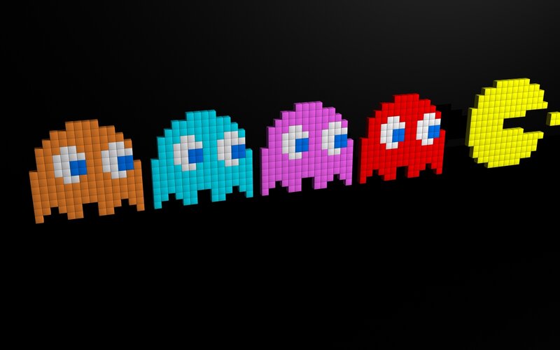 Pac-Man and ghosts pixel art