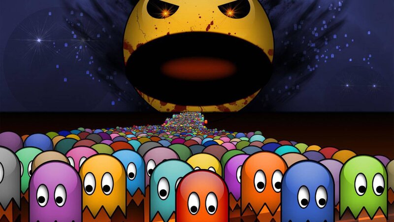 Pac-Man and Ghosts — Yellow, Dramatic, Night, Digital Art