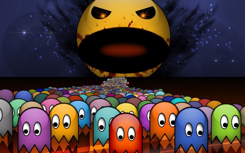 Pac-Man and Ghosts — Yellow, Dramatic, Night