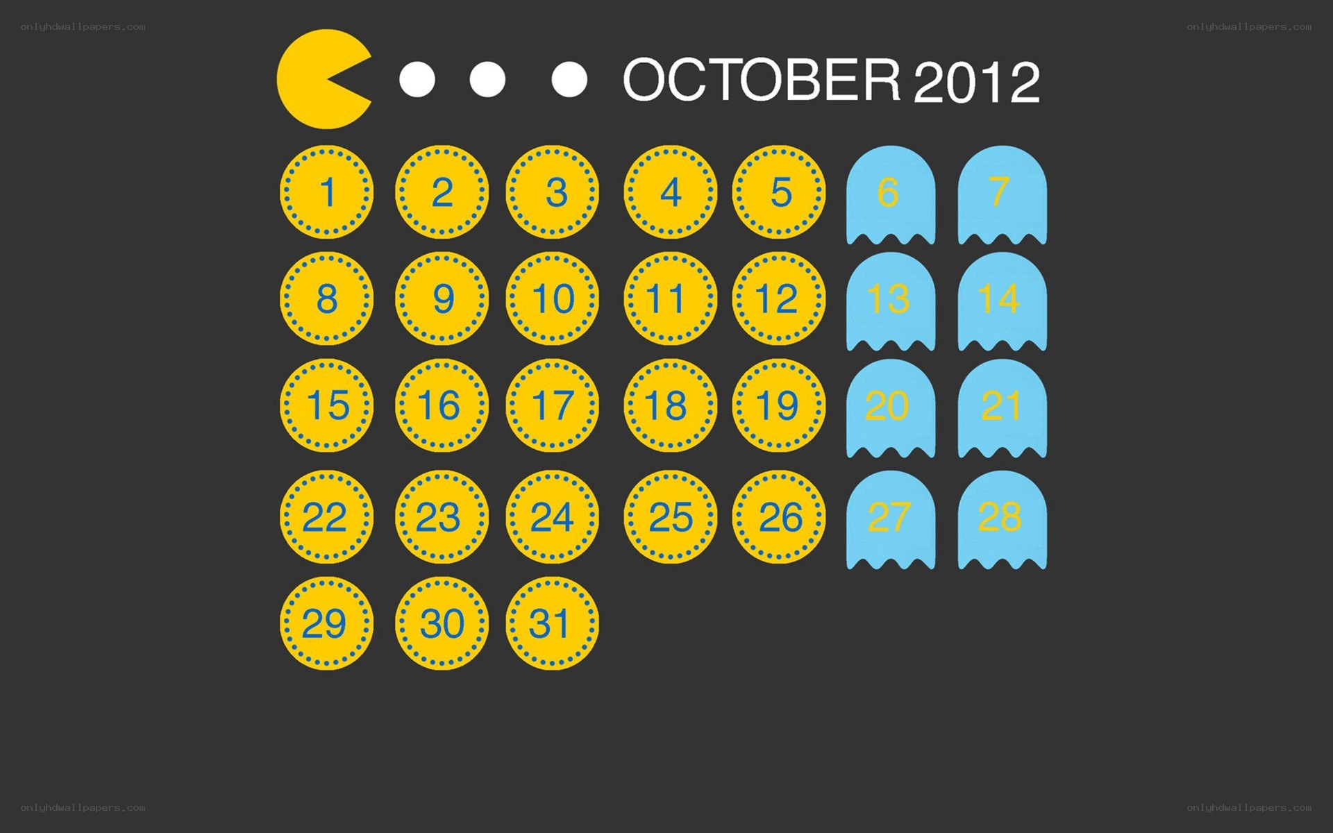 Pac-Man calendar for October 2012