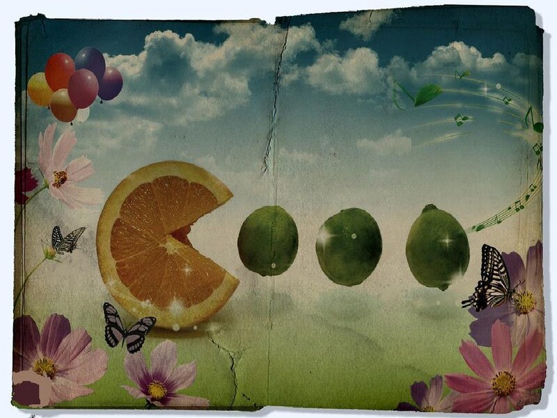 Pac-Man fruit collage