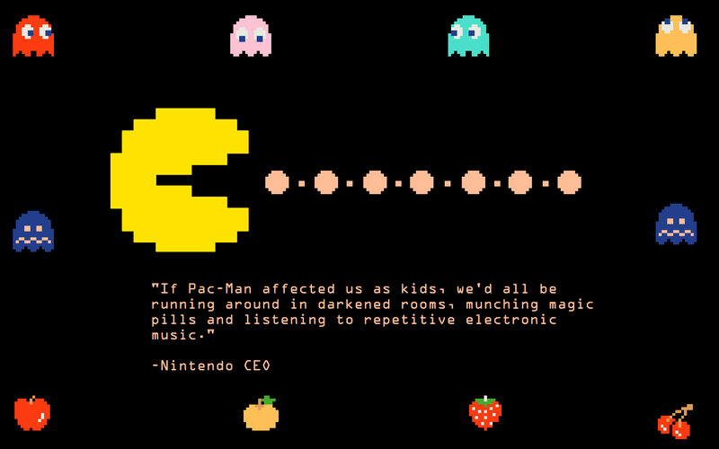 Pac-Man game scene with quote