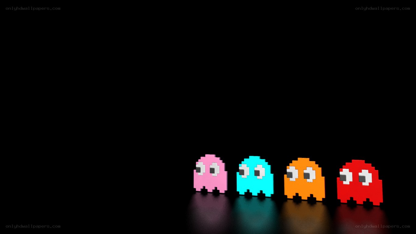 Pac-Man ghosts in a row