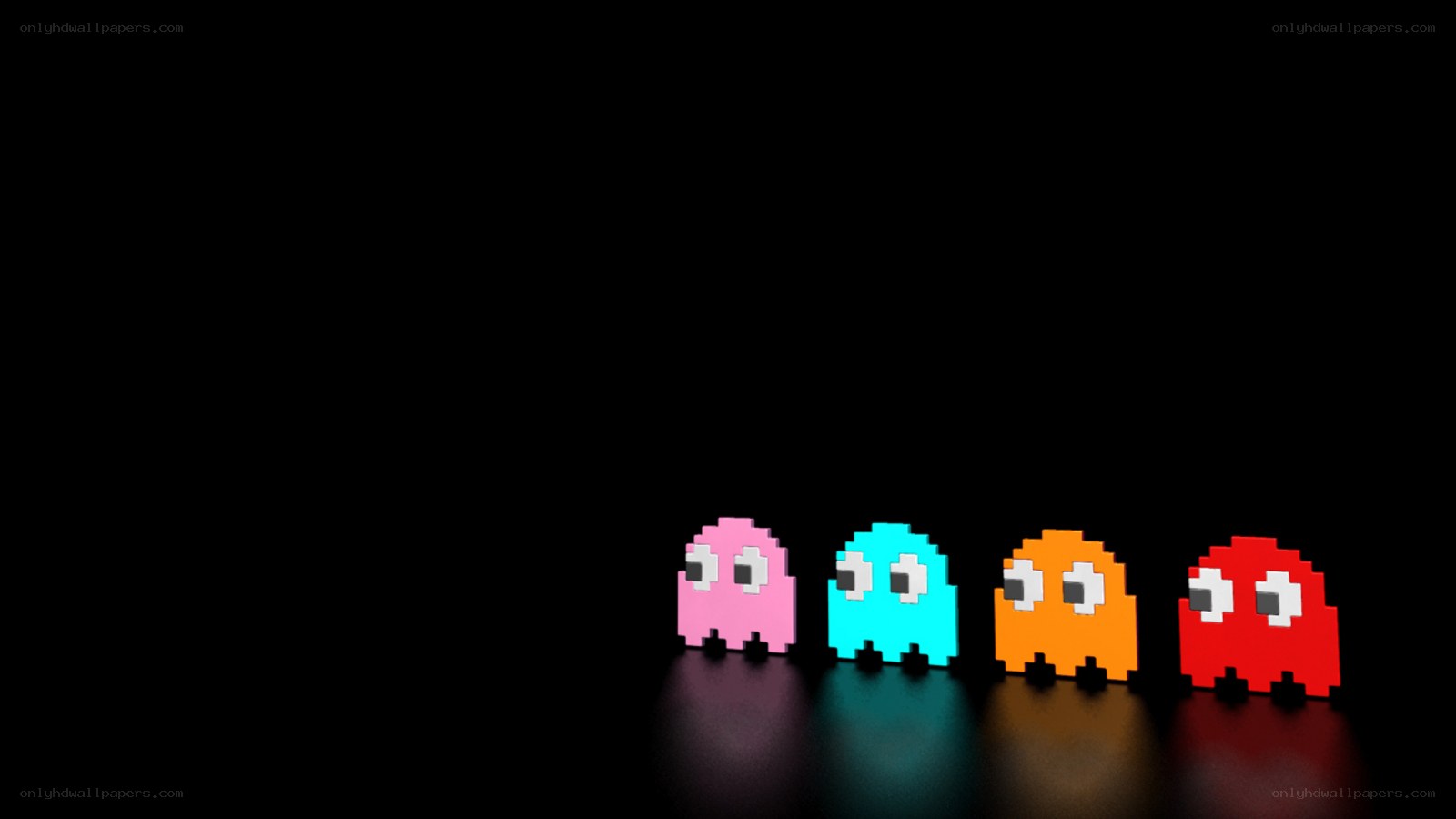 Pac-Man ghosts in a row
