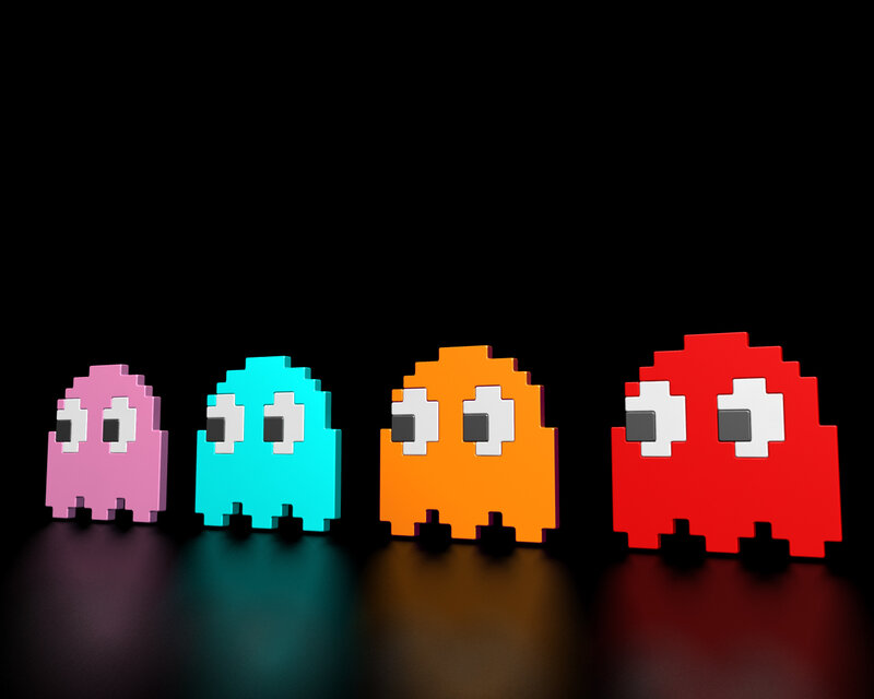 Pac-Man ghosts in a row