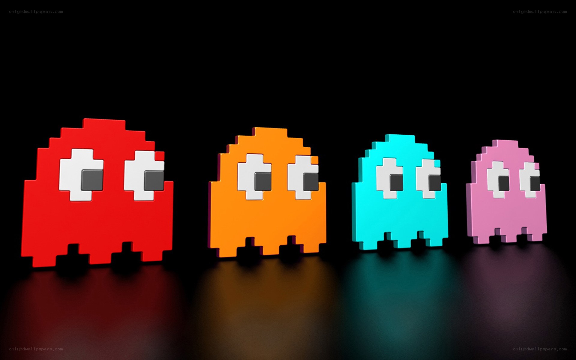 Pac-Man ghosts in a row