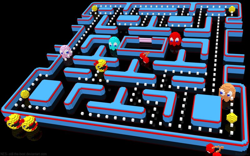 Pac-Man Maze with Ghosts — Blue