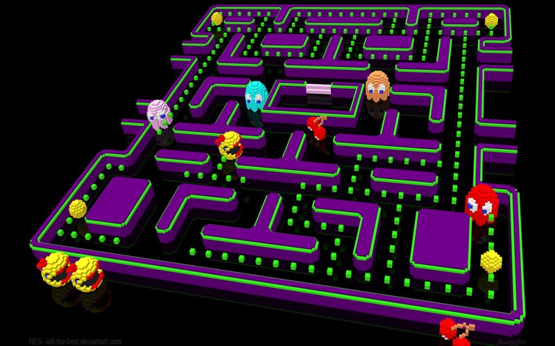 Pac-Man Maze with Ghosts — Purple, Playful