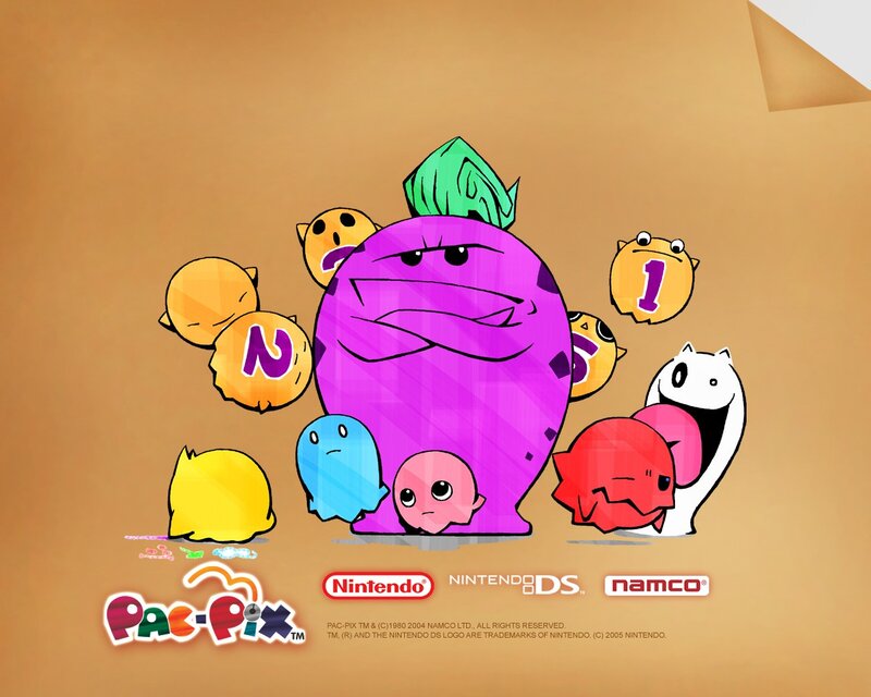 Pac-Pix characters on brown background