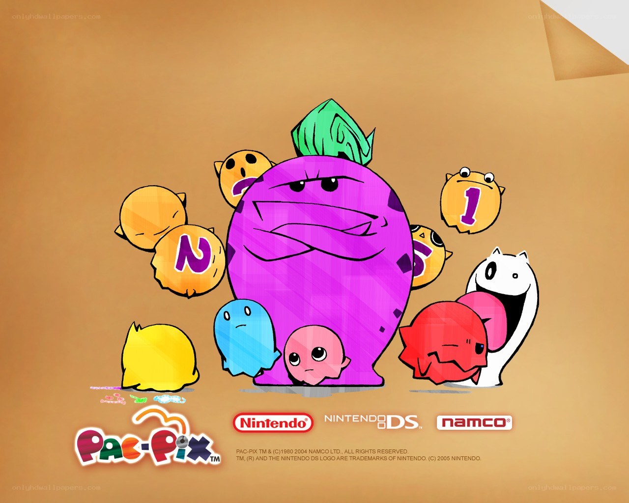 Pac-Pix characters on brown background
