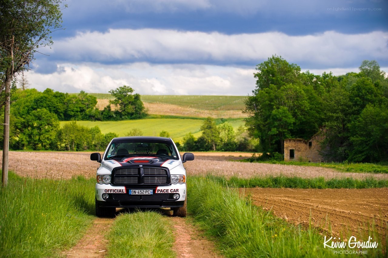 Pace car in a rural landscape
