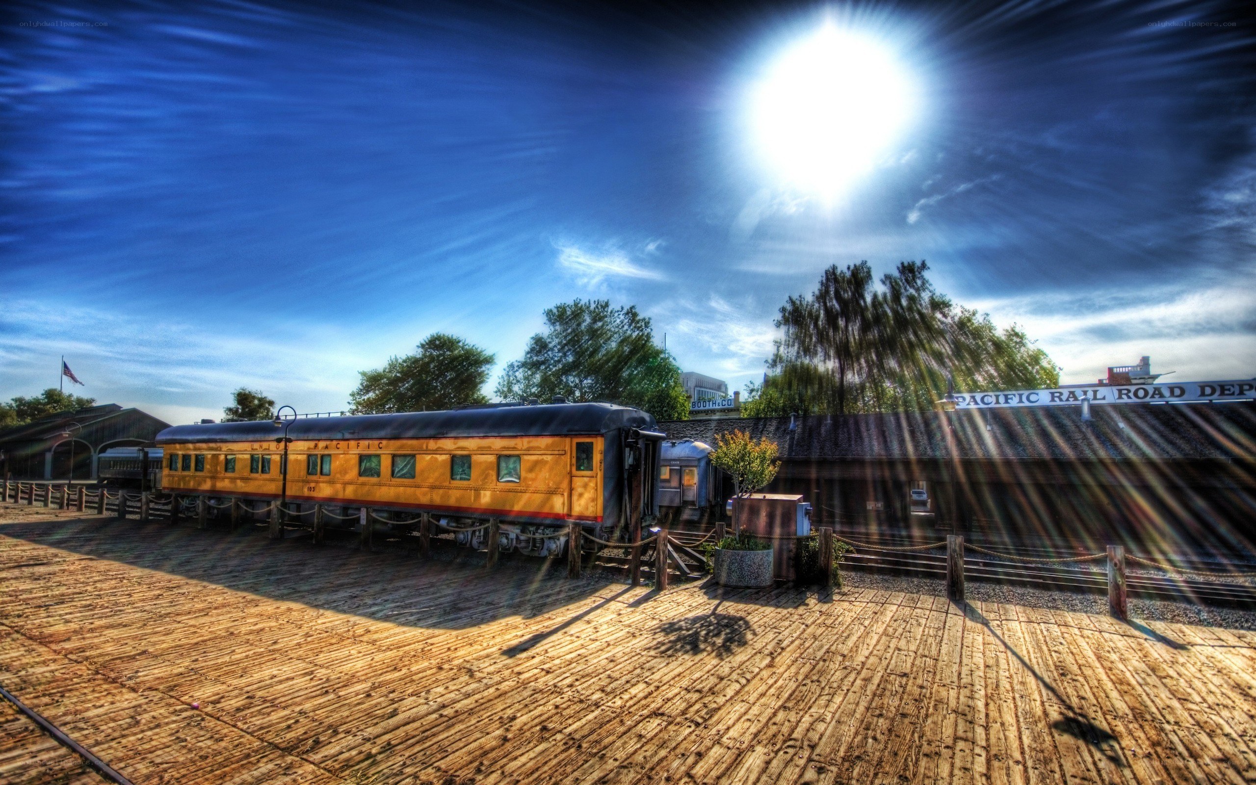 Pacific train car at depot