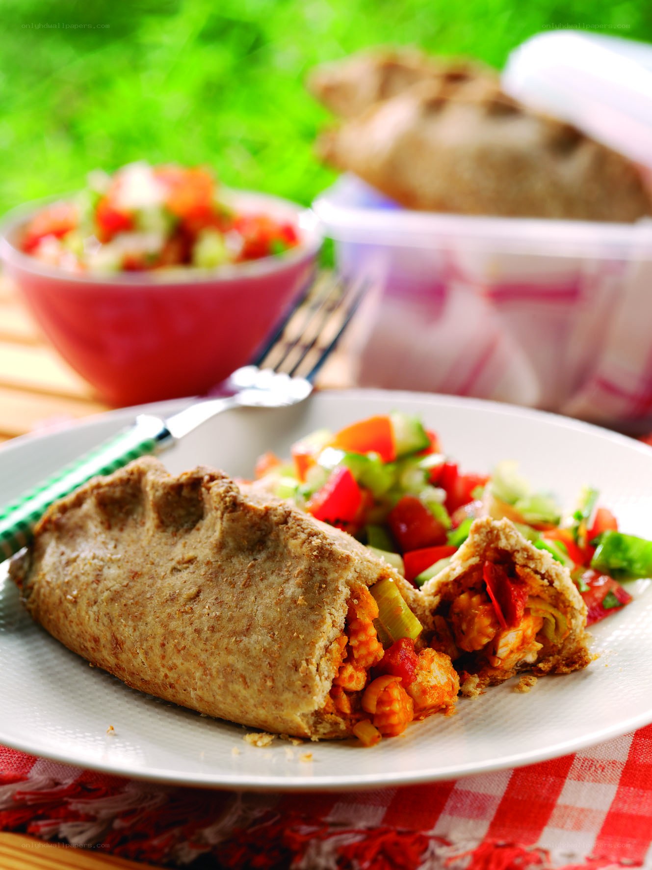 Packed lunch with savory pie