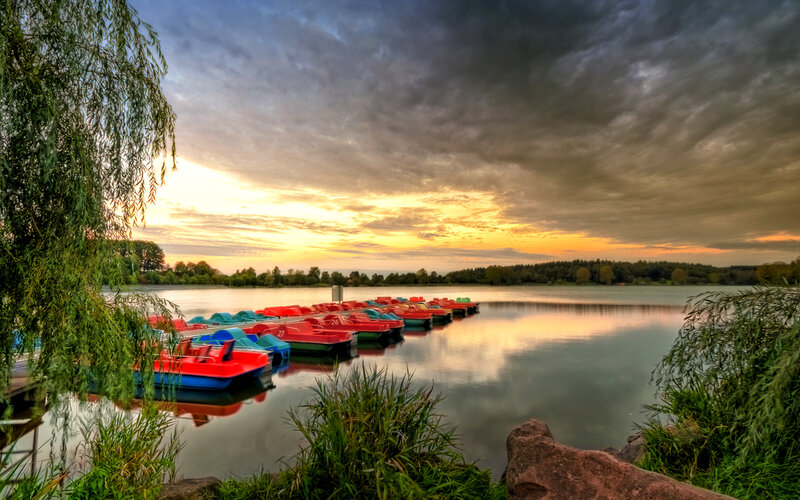 Paddle Boats on Lake — Blue