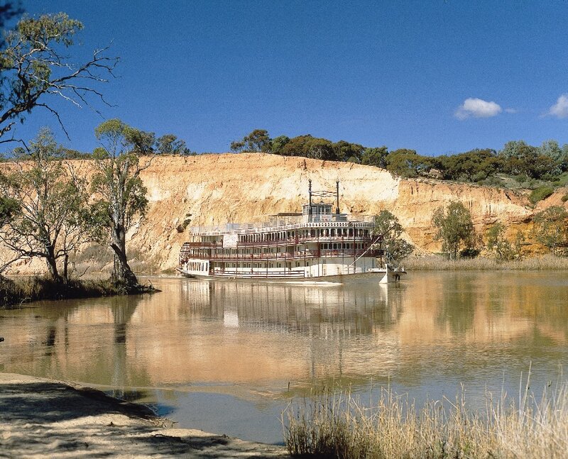 Paddle steamer on a river