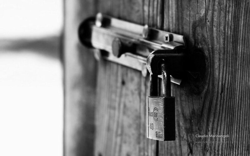Padlock on Wooden Door — Black