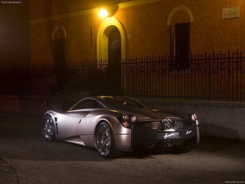 Pagani Huayra Sports Car — Silver, Dramatic, Night, Photograph