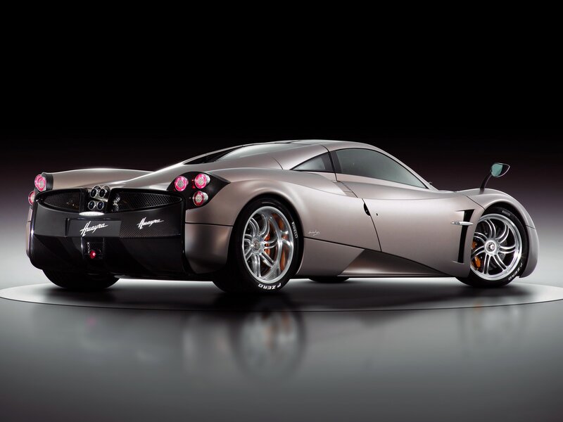 Pagani Huayra Sports Car — Silver, Dramatic, Photograph, Wheels, Taillights, Side Mirror, Black