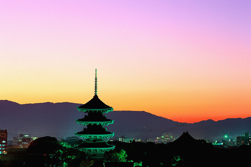 Pagoda at sunset in Japan