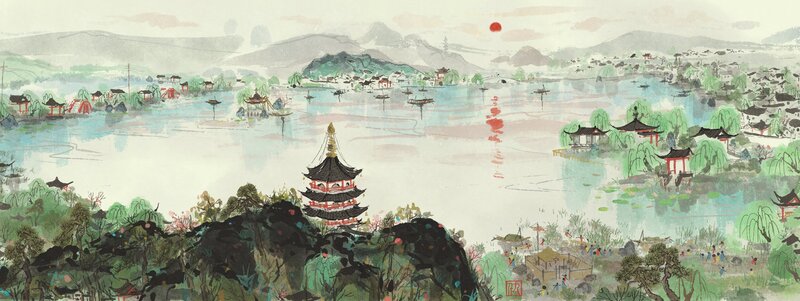 Pagoda by Lake — Green
