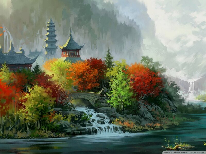 Pagoda in Autumn Landscape