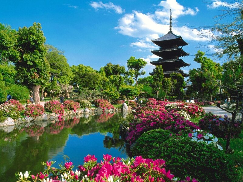 Pagoda in Garden — Blue, Serene