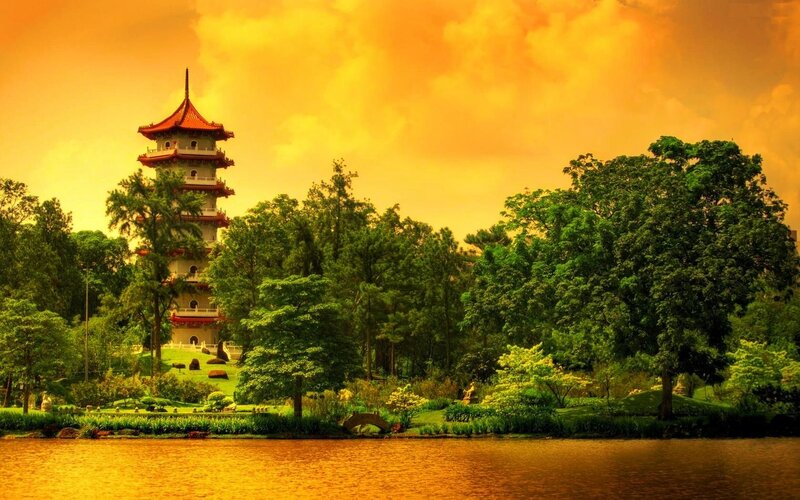 Pagoda in Park — Orange