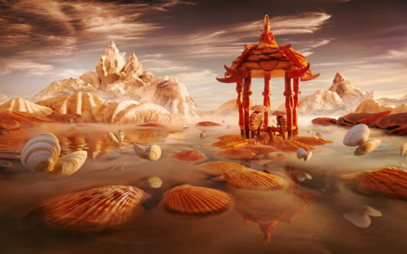 Pagoda in Seashell Landscape
