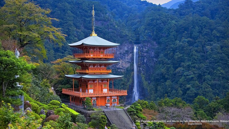 Pagoda Near Waterfall