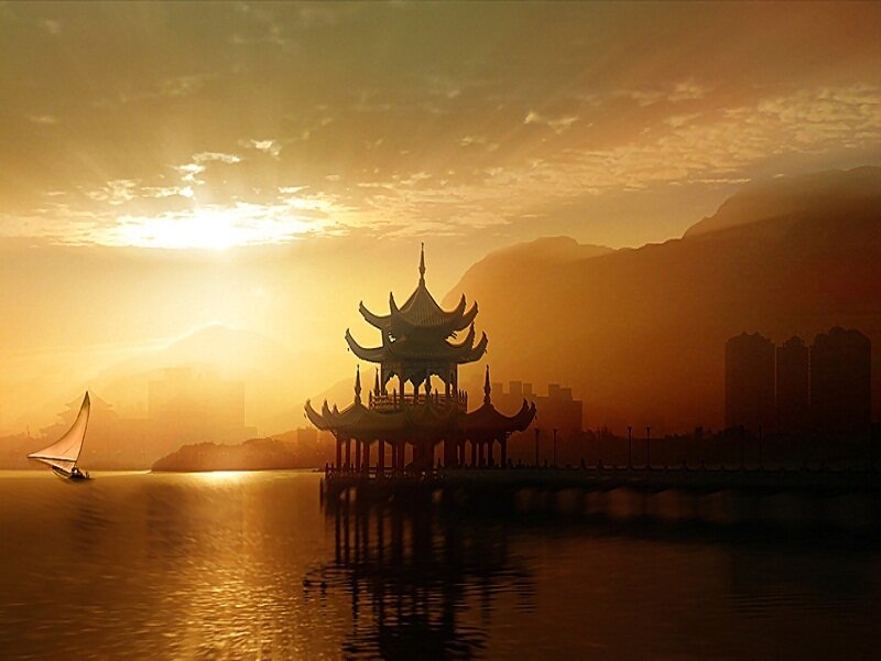Pagoda on a Lake — Gold