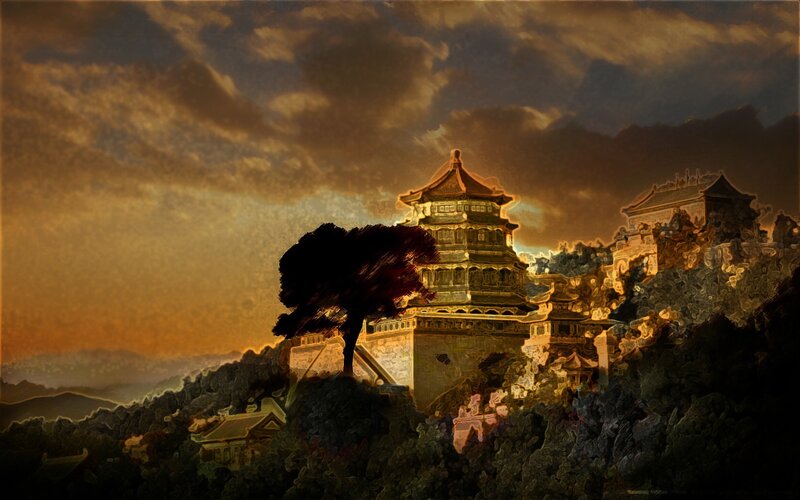Pagoda on Hillside — Gold