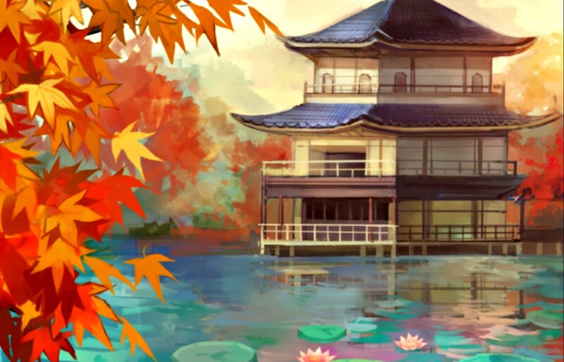 Pagoda on Lake — Orange
