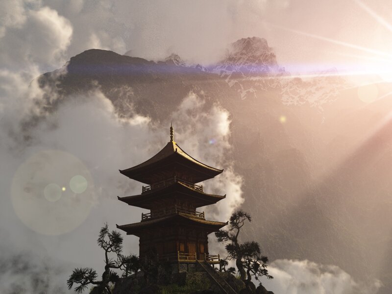 Pagoda on Mountain Peak — Brown