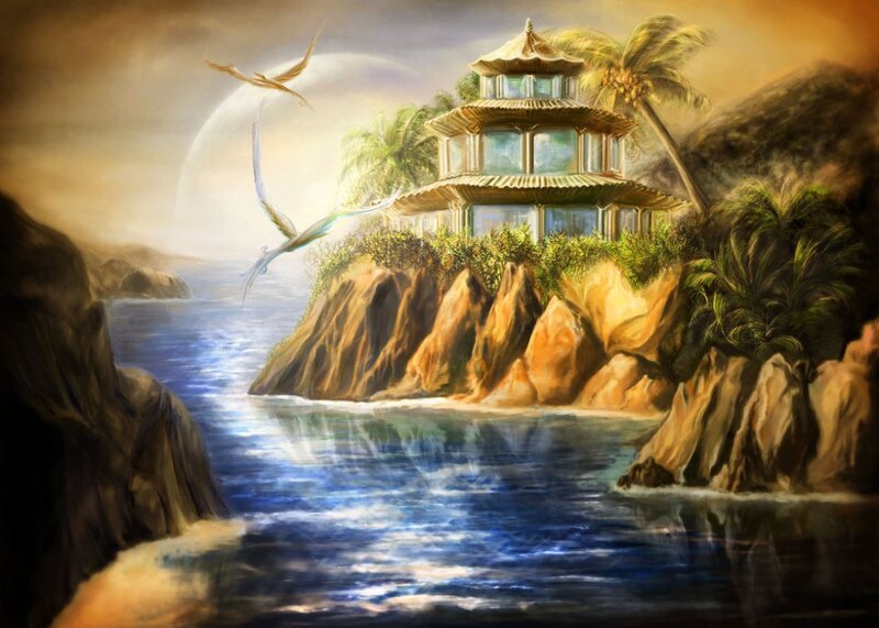 Pagoda on Tropical Island