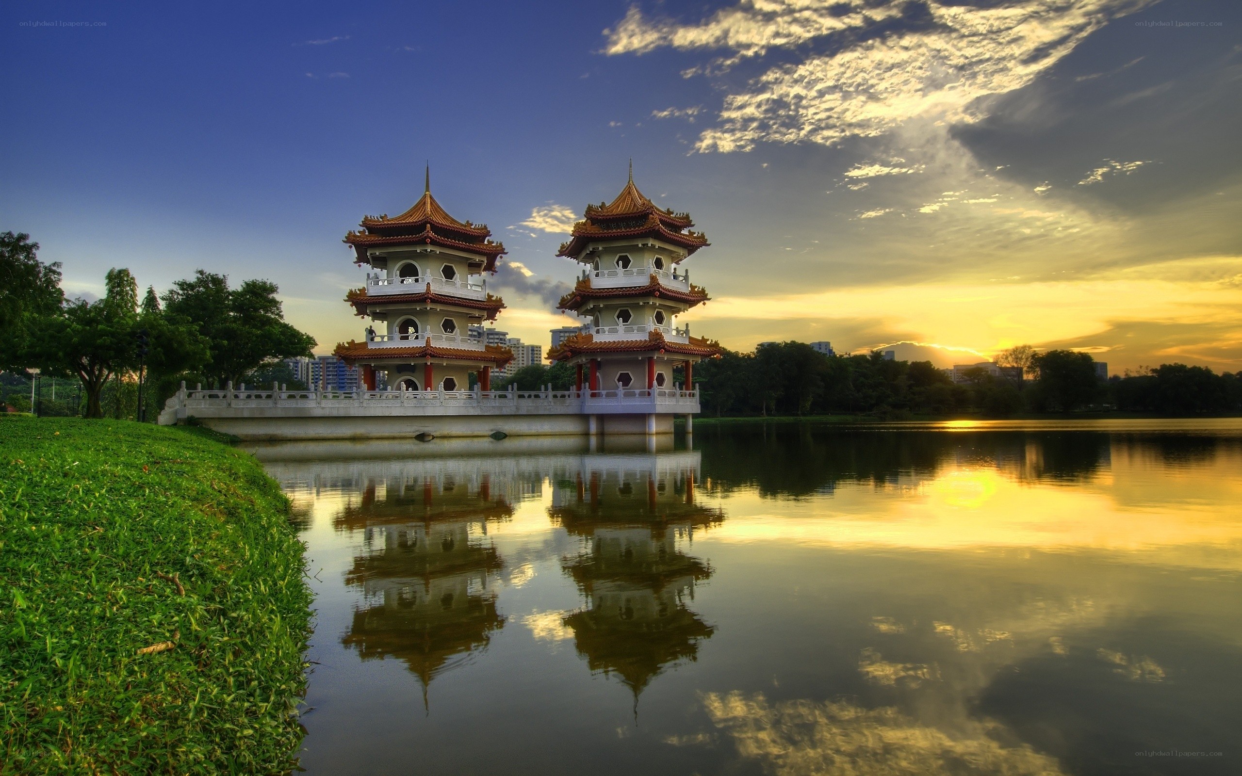 Pagoda towers at sunset