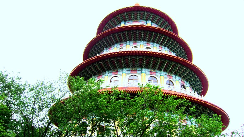 Pagoda with Green Trees
