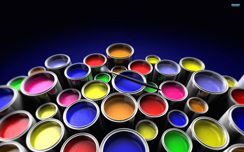 Paint Cans and Brush — Blue, Vibrant, 3d Render