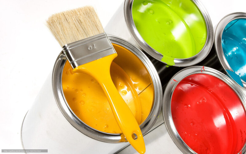 Paint Cans and Brush — Yellow, Bright