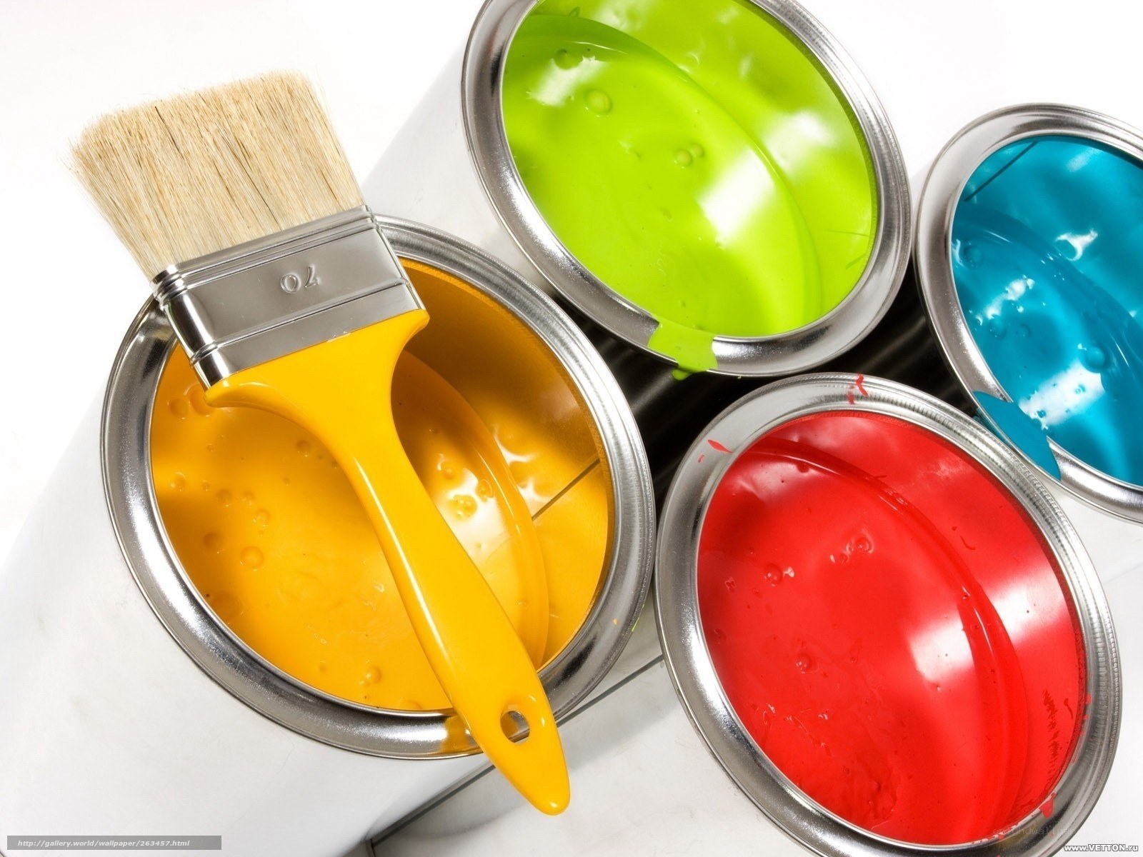 Paint cans and brush