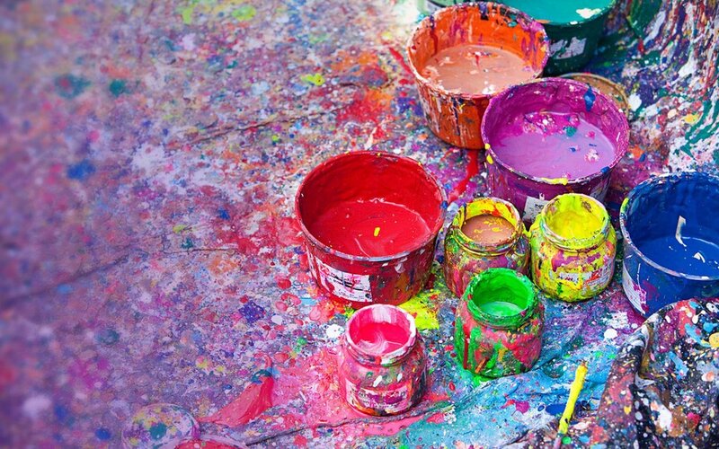 Paint Cans on Splattered Floor