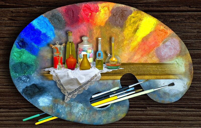 Paint Palette with Brushes — Blue