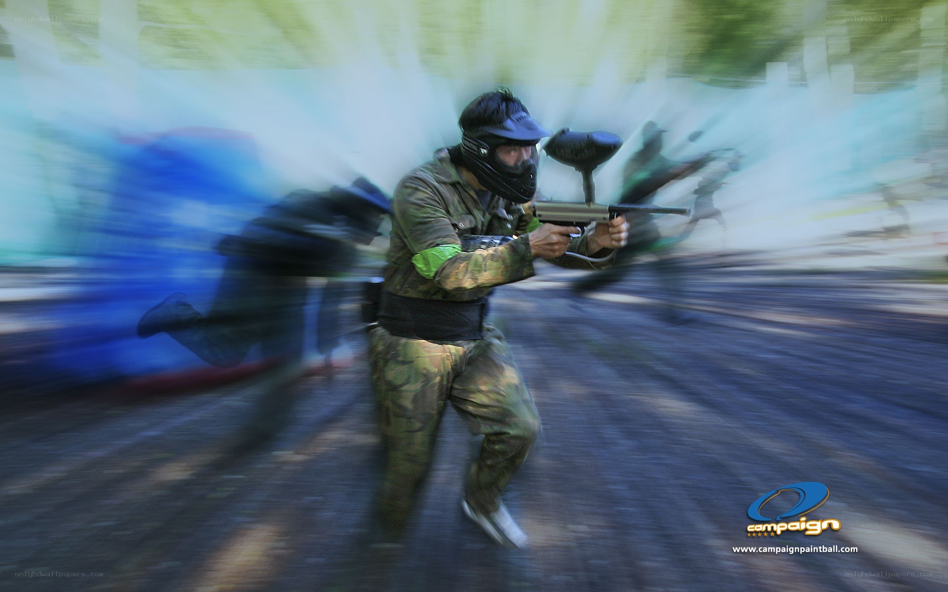 Paintball player in action