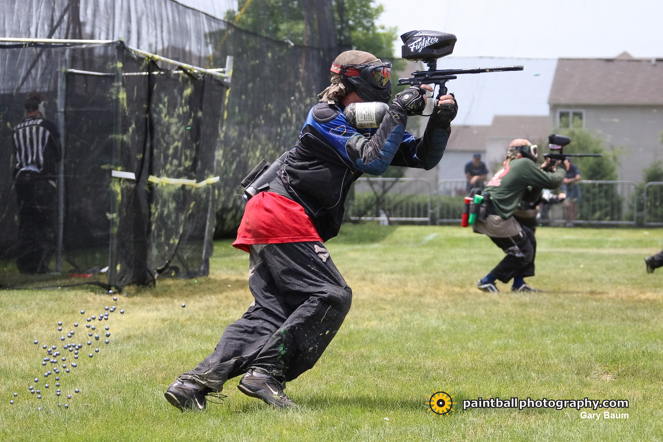 Paintball player in action