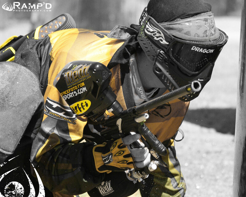 Paintball player in action