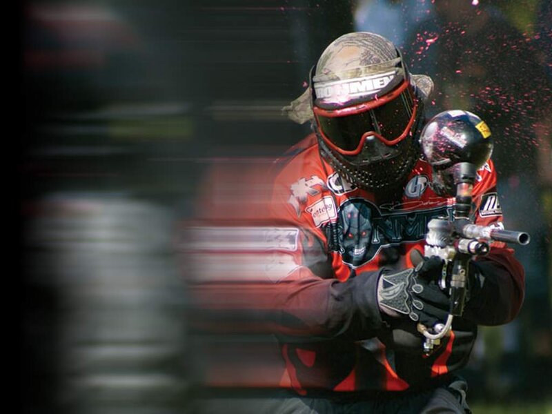 Paintball player in action